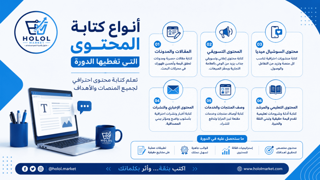 أنواع كتابة المحتوى التي تغطيها الدورة